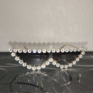 Pearl-Embellished Black Sunglasses